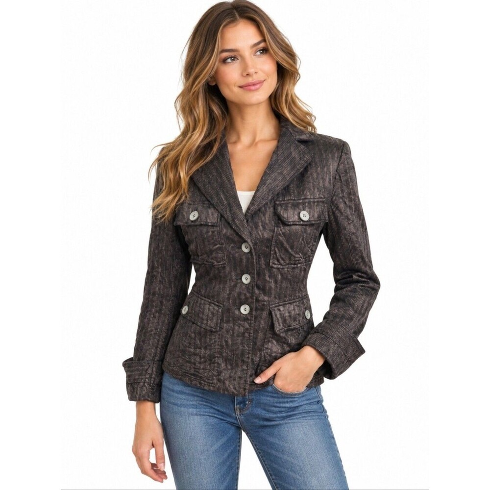EUC Sferth Paris Women’s Corduroy Blazer Jacket Gray 4 Pocket Button Front XS